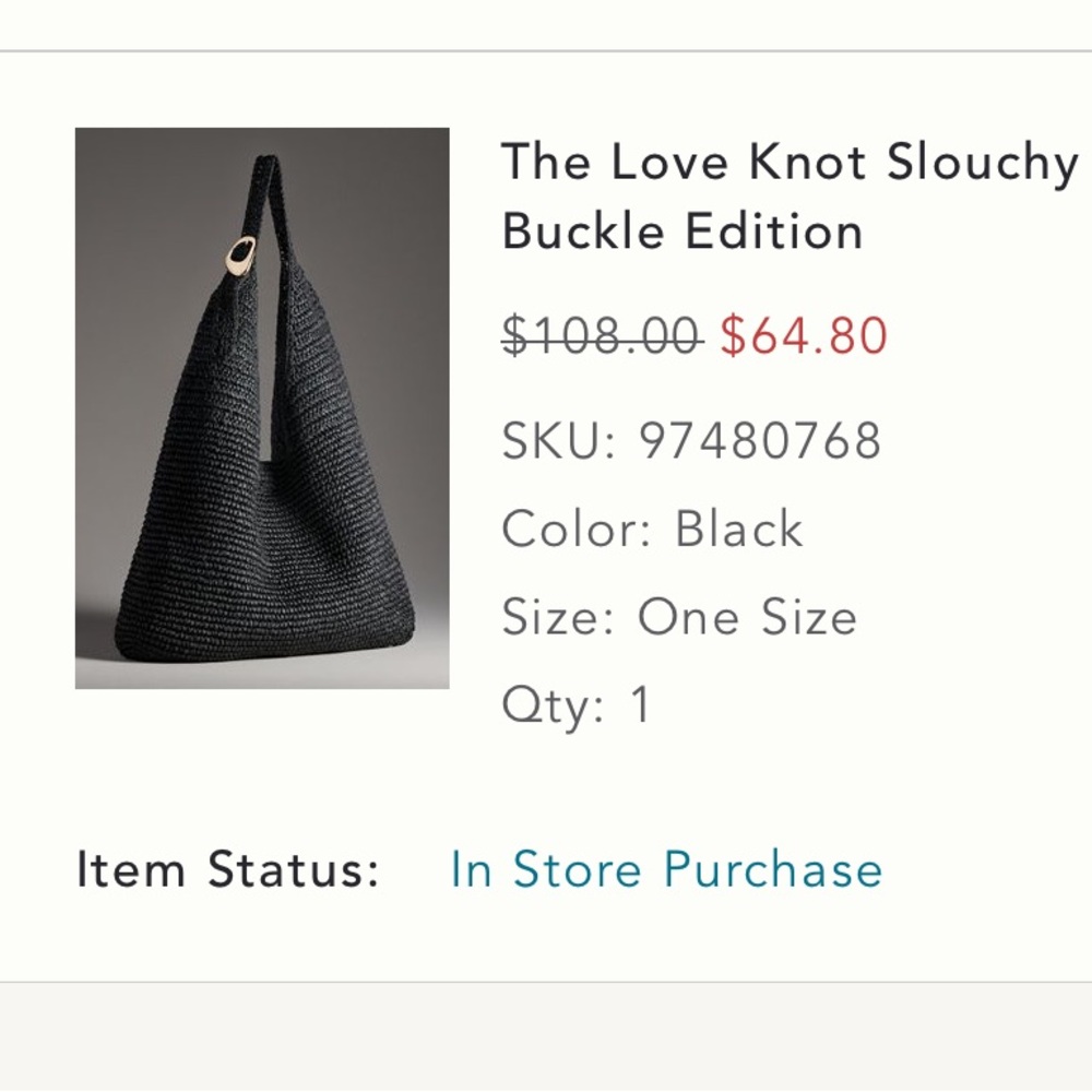 Anthropologie The Love Knot Slouchy Bag: Raffia Buckle Edition Black - Picture 4 of 17